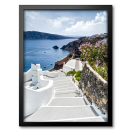 Obraz w ramie Kamienne schody na Oia, Santorini