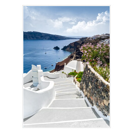 Plakat samoprzylepny Kamienne schody na Oia, Santorini
