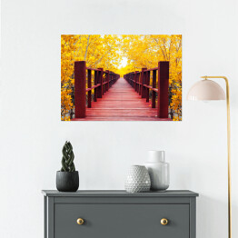 Plakat samoprzylepny Jesienny las i drewniany most