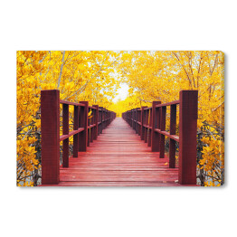 Obraz na płótnie Jesienny las i drewniany most
