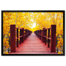 Plakat w ramie Jesienny las i drewniany most