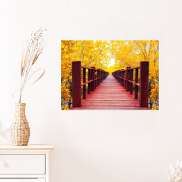 Plakat Jesienny las i drewniany most