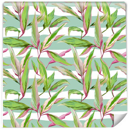 Tapeta samoprzylepna w rolce Zielono fioletowe liście na pasiastym tle