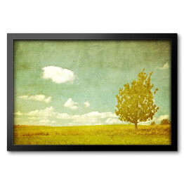 Obraz w ramie Ilustracja - samotne drzewo na łące