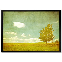 Plakat w ramie Ilustracja - samotne drzewo na łące