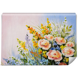 Fototapeta samoprzylepna Obraz olejny - bukiet letnich, jasnych kwiatów 