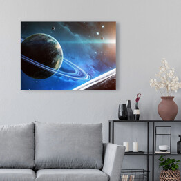 Obraz na płótnie Scena Wszechświata z planetami, gwiazdami i galaktykami w kosmosie w blasku Słońca