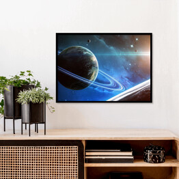 Plakat w ramie Scena Wszechświata z planetami, gwiazdami i galaktykami w kosmosie w blasku Słońca