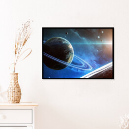 Plakat w ramie Scena Wszechświata z planetami, gwiazdami i galaktykami w kosmosie w blasku Słońca