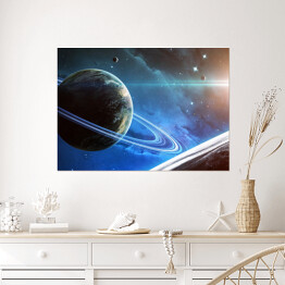 Plakat samoprzylepny Scena Wszechświata z planetami, gwiazdami i galaktykami w kosmosie w blasku Słońca