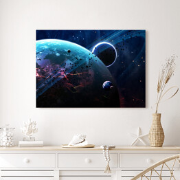Obraz na płótnie Scena Wszechświata z planetami, gwiazdami i galaktykami w kosmosie 