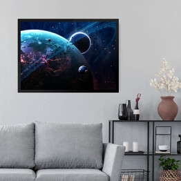 Obraz w ramie Scena Wszechświata z planetami, gwiazdami i galaktykami w kosmosie 