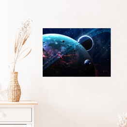 Plakat samoprzylepny Scena Wszechświata z planetami, gwiazdami i galaktykami w kosmosie 
