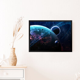 Obraz w ramie Scena Wszechświata z planetami, gwiazdami i galaktykami w kosmosie 