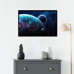 Plakat w ramie Scena Wszechświata z planetami, gwiazdami i galaktykami w kosmosie 