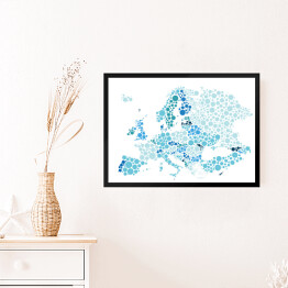 Obraz w ramie Mapa Europy z kropek w odcieniach koloru niebieskiego
