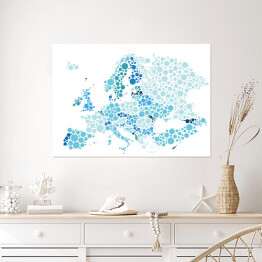 Plakat samoprzylepny Mapa Europy z kropek w odcieniach koloru niebieskiego