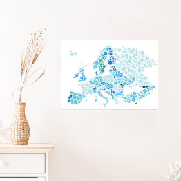 Plakat Mapa Europy z kropek w odcieniach koloru niebieskiego