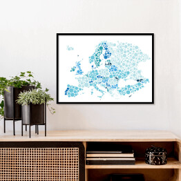 Plakat w ramie Mapa Europy z kropek w odcieniach koloru niebieskiego