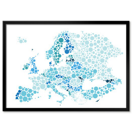 Plakat w ramie Mapa Europy z kropek w odcieniach koloru niebieskiego