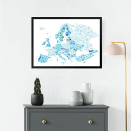 Obraz w ramie Mapa Europy z kropek w odcieniach koloru niebieskiego