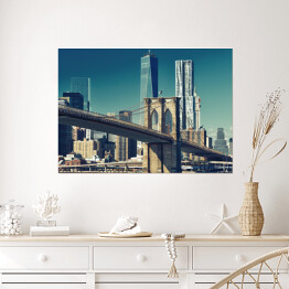 Plakat samoprzylepny Most Brooklynski z World Trade Center w tle 
