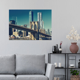 Plakat Most Brooklynski z World Trade Center w tle 