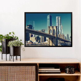 Obraz w ramie Most Brooklynski z World Trade Center w tle 