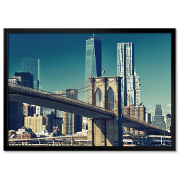 Plakat w ramie Most Brooklynski z World Trade Center w tle 
