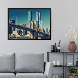 Obraz w ramie Most Brooklynski z World Trade Center w tle 