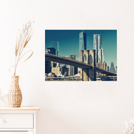 Plakat samoprzylepny Most Brooklynski z World Trade Center w tle 