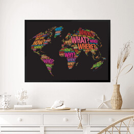 Obraz w ramie Mapa świata z kolorowych angielskich słów