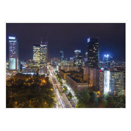 Plakat Widok z lotu ptaka na centrum Warszawy nocą