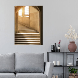 Plakat samoprzylepny Światło świecące przez okno na kamienne schody 
