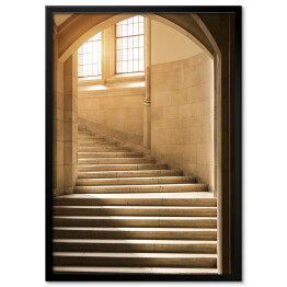 Plakat w ramie Światło świecące przez okno na kamienne schody 