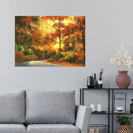 Plakat samoprzylepny Ścieżka prowadząca przez kolorowy jesienny las