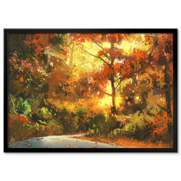 Plakat w ramie Ścieżka prowadząca przez kolorowy jesienny las