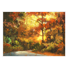 Plakat Ścieżka prowadząca przez kolorowy jesienny las