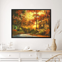Obraz w ramie Ścieżka prowadząca przez kolorowy jesienny las