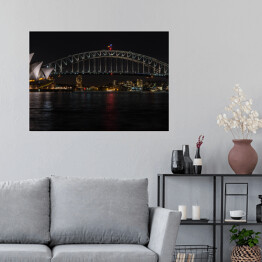 Plakat samoprzylepny Sydney Opera House i Harbour Bridge w nocy