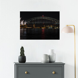 Plakat samoprzylepny Sydney Opera House i Harbour Bridge w nocy