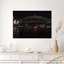 Plakat Sydney Opera House i Harbour Bridge w nocy