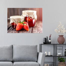Plakat Dżem truskawkowy na drewnianym stole