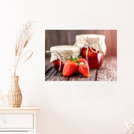 Plakat samoprzylepny Dżem truskawkowy na drewnianym stole