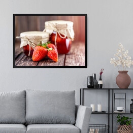 Obraz w ramie Dżem truskawkowy na drewnianym stole