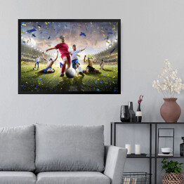 Obraz w ramie Dzieci grające w piłkę nożną