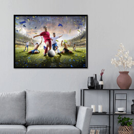 Plakat w ramie Dzieci grające w piłkę nożną
