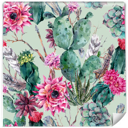 Tapeta samoprzylepna w rolce Kaktus i piękne różowe kwiaty