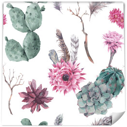 Tapeta winylowa zmywalna w rolce Roślinność - kaktusy i kwiaty
