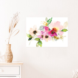 Plakat samoprzylepny Akwarela - bukiet różowych kwiatów